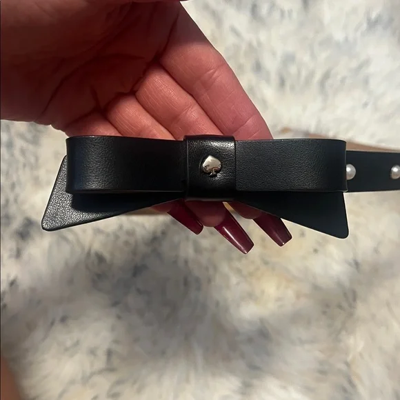 Black and Tan Bow Belt with Pearl Accents - Picture 5 of 5